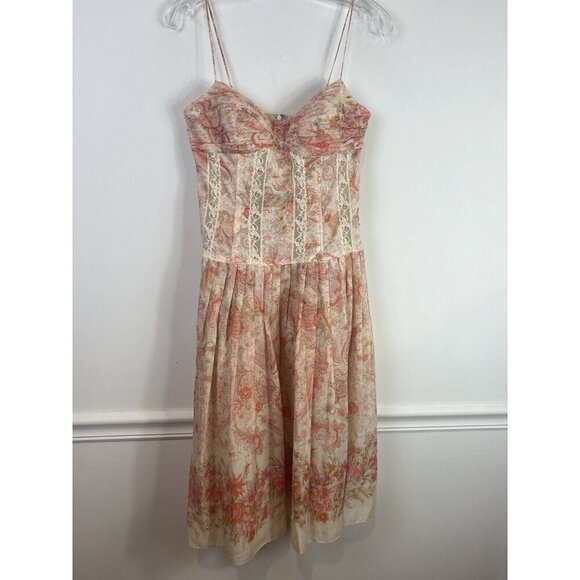 Teri Jon Rickie Freeman Floral Baby Doll Lace Corset Dress Sz 4 Neutral Capsule - Picture 1 of 7